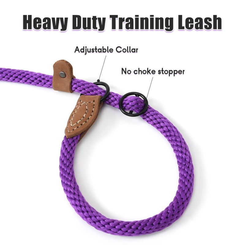 Mile High Life Slip Leads for Dogs | Heavy Duty Dog Training Leash | 4 Feet No Pull Slip Leashes w Leather Tip | Purple Rope Lead for Dogs Outside - Image 3